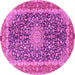 Round Machine Washable Medallion Pink Traditional Rug, wshtr4671pnk