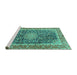 Sideview of Machine Washable Medallion Turquoise Traditional Area Rugs, wshtr4671turq