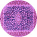 Round Machine Washable Medallion Purple Traditional Area Rugs, wshtr4671pur