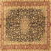 Square Machine Washable Medallion Brown Traditional Rug, wshtr4671brn