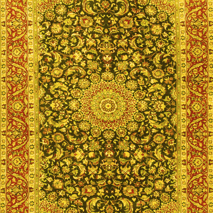 Machine Washable Medallion Yellow Traditional Rug, wshtr4671yw