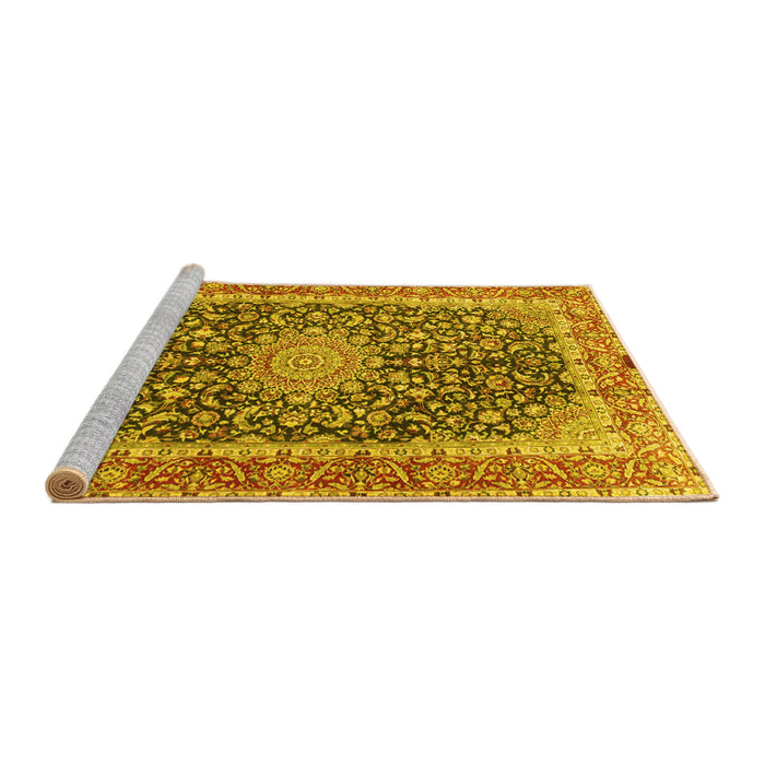Sideview of Machine Washable Medallion Yellow Traditional Rug, wshtr4671yw