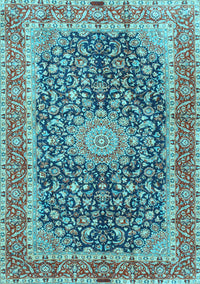 Medallion Light Blue Traditional Rug, tr4671lblu