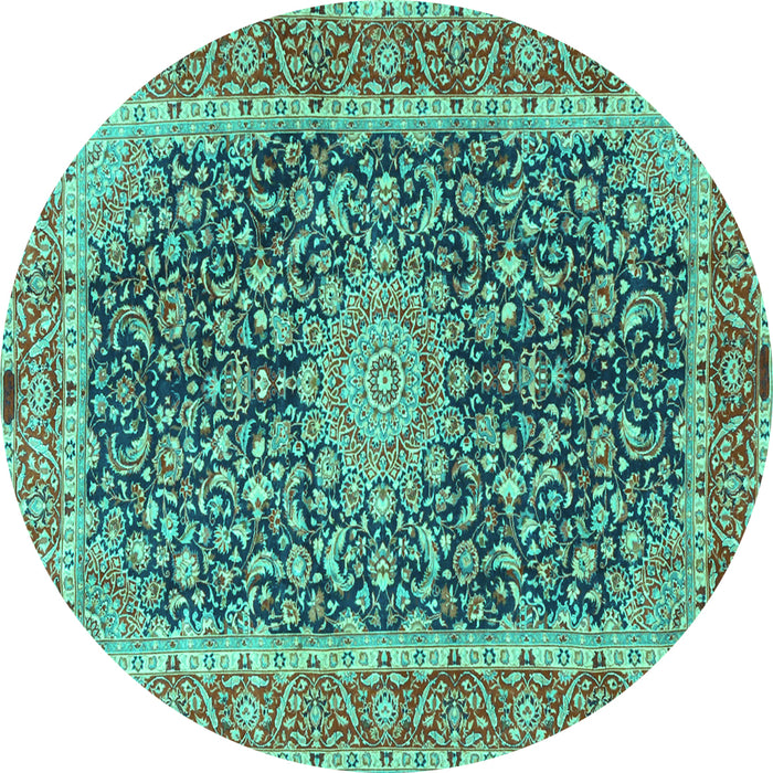 Round Medallion Turquoise Traditional Rug, tr4671turq