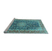 Sideview of Machine Washable Medallion Light Blue Traditional Rug, wshtr4671lblu