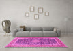 Machine Washable Medallion Pink Traditional Rug in a Living Room, wshtr4671pnk