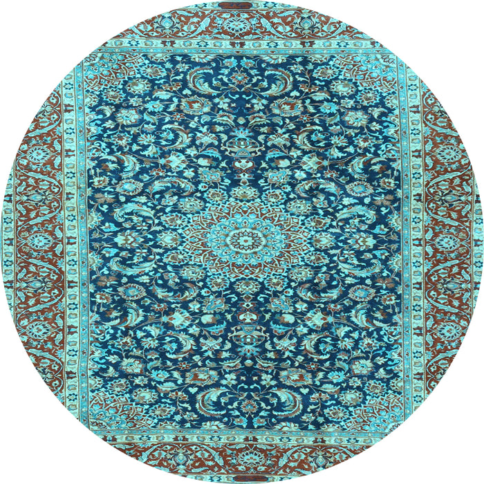 Round Medallion Light Blue Traditional Rug, tr4671lblu