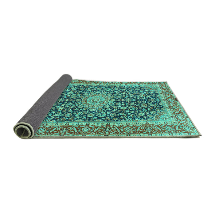 Sideview of Medallion Turquoise Traditional Rug, tr4671turq