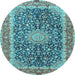 Round Machine Washable Medallion Light Blue Traditional Rug, wshtr4671lblu