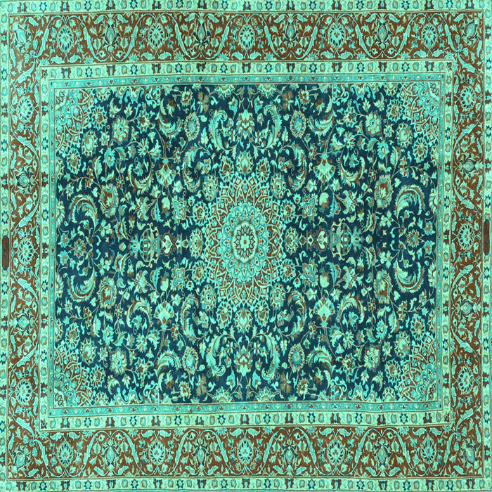 Square Machine Washable Medallion Turquoise Traditional Area Rugs, wshtr4671turq
