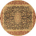 Round Machine Washable Medallion Brown Traditional Rug, wshtr4671brn