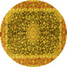 Round Machine Washable Medallion Yellow Traditional Rug, wshtr4671yw