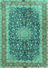 Machine Washable Medallion Turquoise Traditional Area Rugs, wshtr4671turq