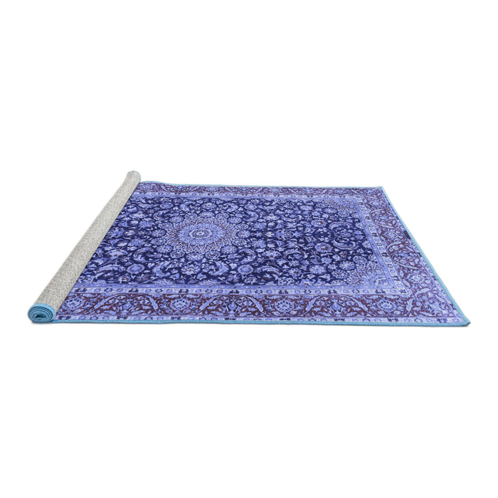 Sideview of Machine Washable Medallion Blue Traditional Rug, wshtr4671blu