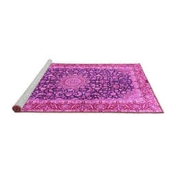 Sideview of Machine Washable Medallion Pink Traditional Rug, wshtr4671pnk