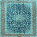 Square Machine Washable Medallion Light Blue Traditional Rug, wshtr4671lblu