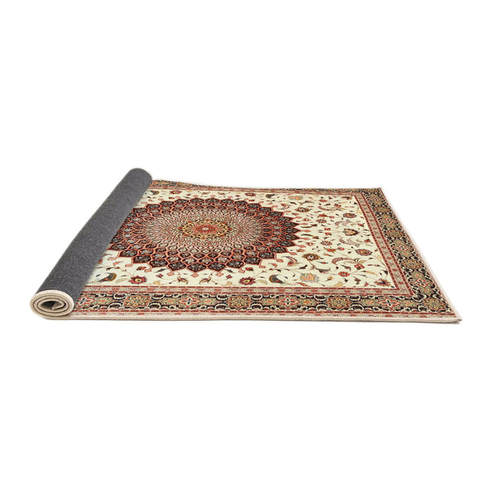 Sideview of Traditional Khaki Gold Medallion Rug, tr4672