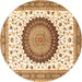 Round Machine Washable Medallion Brown Traditional Rug, wshtr4672brn