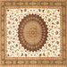 Square Machine Washable Medallion Brown Traditional Rug, wshtr4672brn