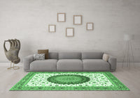 Machine Washable Medallion Emerald Green Traditional Rug, wshtr4672emgrn