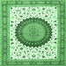 Square Machine Washable Medallion Emerald Green Traditional Area Rugs, wshtr4672emgrn