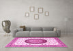 Machine Washable Medallion Pink Traditional Rug in a Living Room, wshtr4672pnk