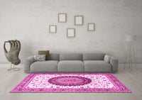 Machine Washable Medallion Pink Traditional Rug, wshtr4672pnk