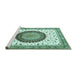 Sideview of Machine Washable Medallion Turquoise Traditional Area Rugs, wshtr4672turq