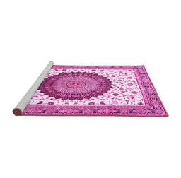Sideview of Machine Washable Medallion Pink Traditional Rug, wshtr4672pnk