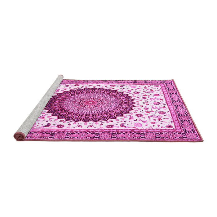Sideview of Machine Washable Medallion Pink Traditional Rug, wshtr4672pnk
