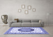 Machine Washable Medallion Blue Traditional Rug in a Living Room, wshtr4672blu