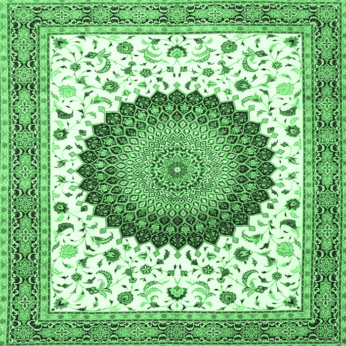 Square Medallion Emerald Green Traditional Rug, tr4672emgrn
