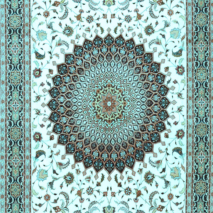 Machine Washable Medallion Light Blue Traditional Rug, wshtr4672lblu