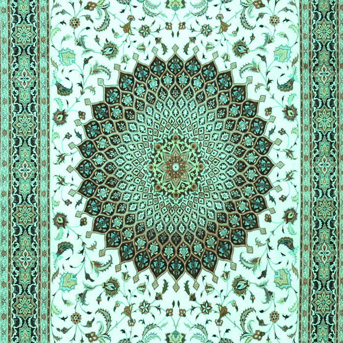 Machine Washable Medallion Turquoise Traditional Area Rugs, wshtr4672turq