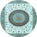 Round Machine Washable Medallion Light Blue Traditional Rug, wshtr4672lblu