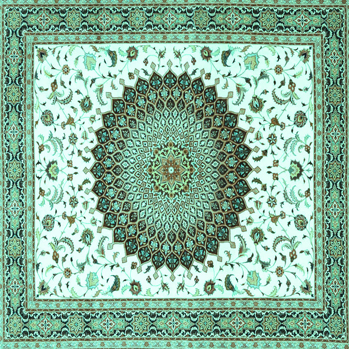 Square Machine Washable Medallion Turquoise Traditional Area Rugs, wshtr4672turq