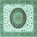 Square Machine Washable Medallion Turquoise Traditional Area Rugs, wshtr4672turq