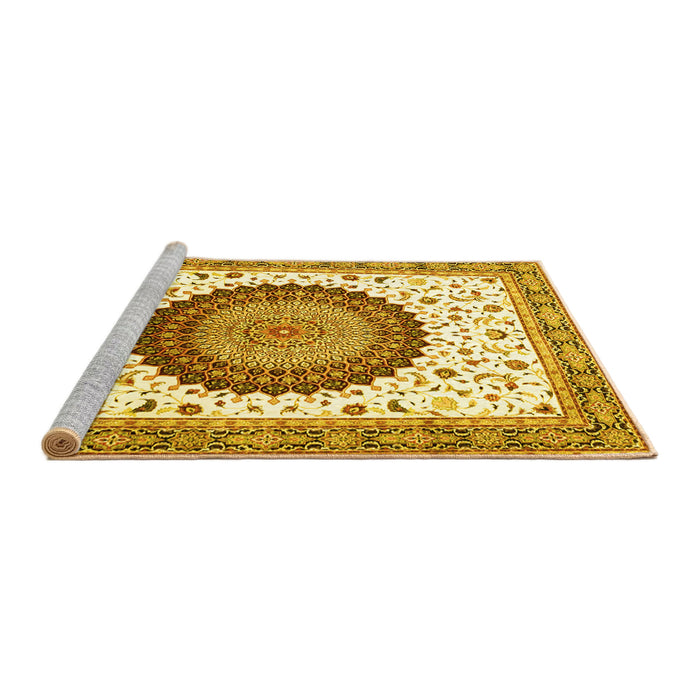 Sideview of Machine Washable Medallion Yellow Traditional Rug, wshtr4672yw