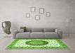 Machine Washable Medallion Green Traditional Area Rugs in a Living Room,, wshtr4672grn