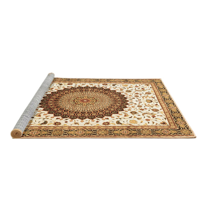 Sideview of Machine Washable Medallion Brown Traditional Rug, wshtr4672brn