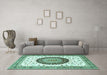 Machine Washable Medallion Turquoise Traditional Area Rugs in a Living Room,, wshtr4672turq