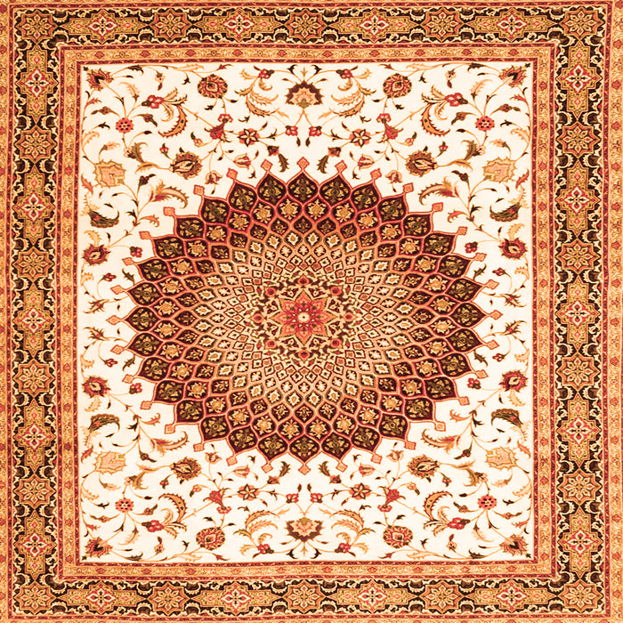 Round Machine Washable Medallion Orange Traditional Area Rugs, wshtr4672org
