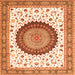 Round Machine Washable Medallion Orange Traditional Area Rugs, wshtr4672org