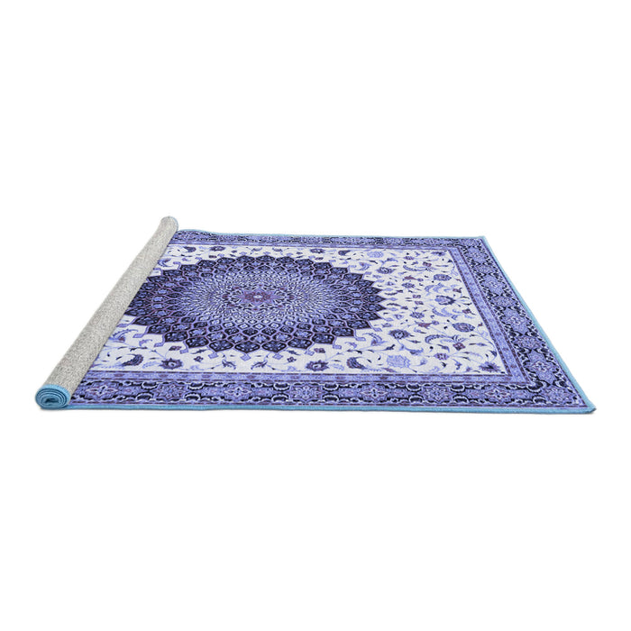 Sideview of Machine Washable Medallion Blue Traditional Rug, wshtr4672blu