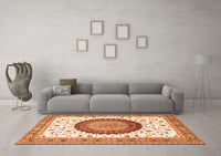 Machine Washable Medallion Orange Traditional Rug, wshtr4672org