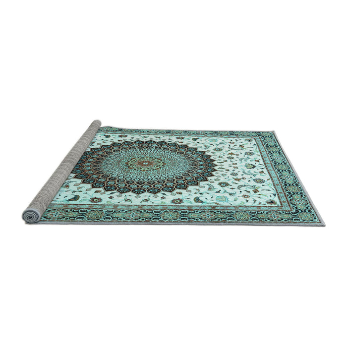 Sideview of Machine Washable Medallion Light Blue Traditional Rug, wshtr4672lblu
