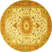 Round Machine Washable Medallion Yellow Traditional Rug, wshtr4673yw