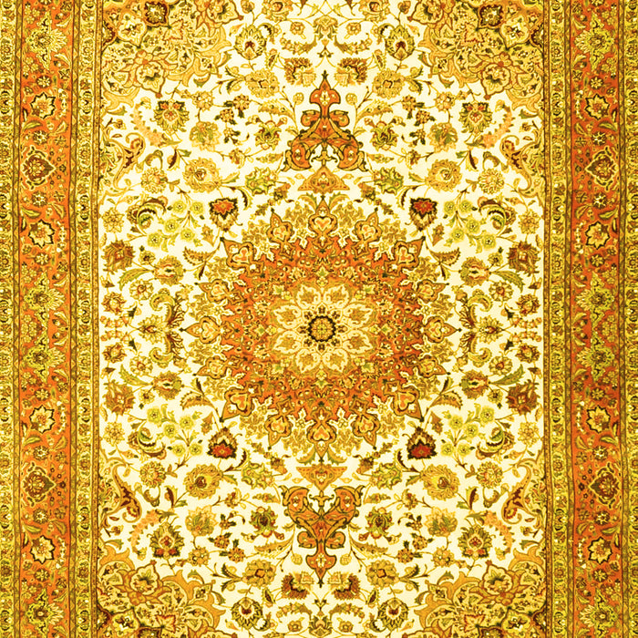 Machine Washable Medallion Yellow Traditional Rug, wshtr4673yw