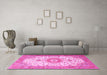 Machine Washable Medallion Pink Traditional Rug in a Living Room, wshtr4673pnk