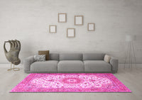 Machine Washable Medallion Pink Traditional Rug, wshtr4673pnk